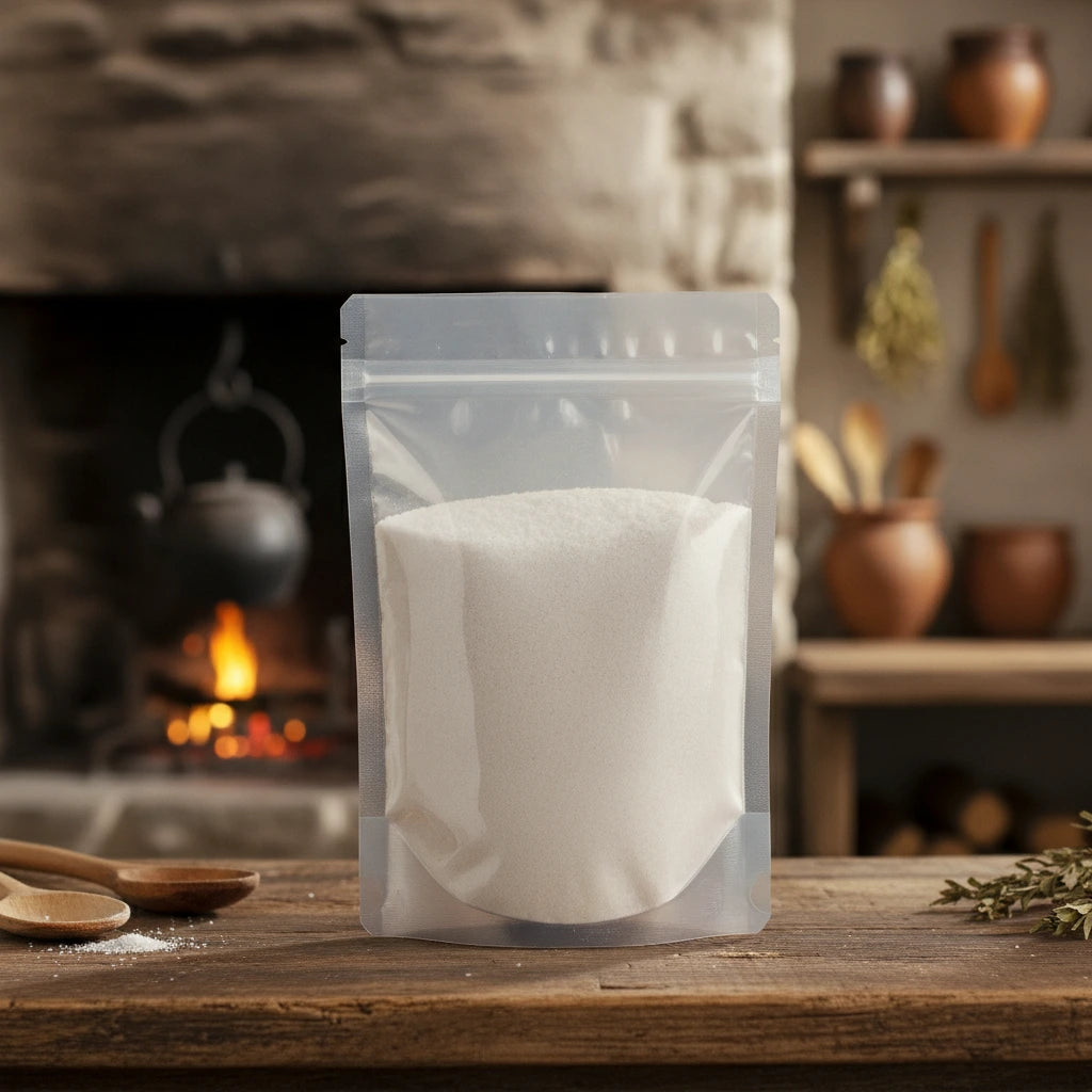 Allulose Powder (D-Psicose) | The herb/berry/powder/fruit/root/bark that is in the black bowl, i would like it to shown in a plastic stand up resalable pouch that is clear.