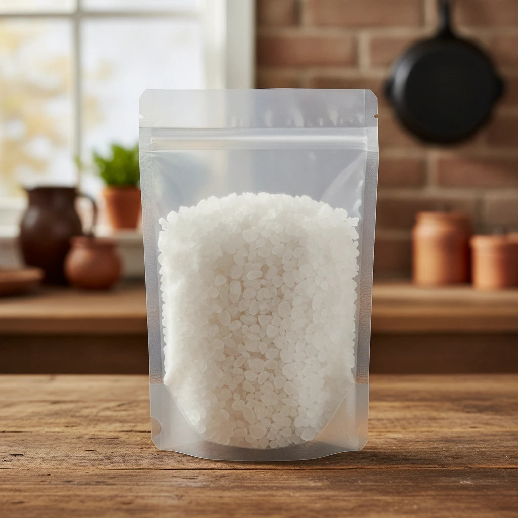 Alum Granules (Potassium Aluminum Sulfate) (KAl(SO₄)₂·12H₂O) | The herb/berry/powder/fruit/root/bark that is in the black bowl, i would like it to shown in a plastic stand up resalable pouch that is clear.