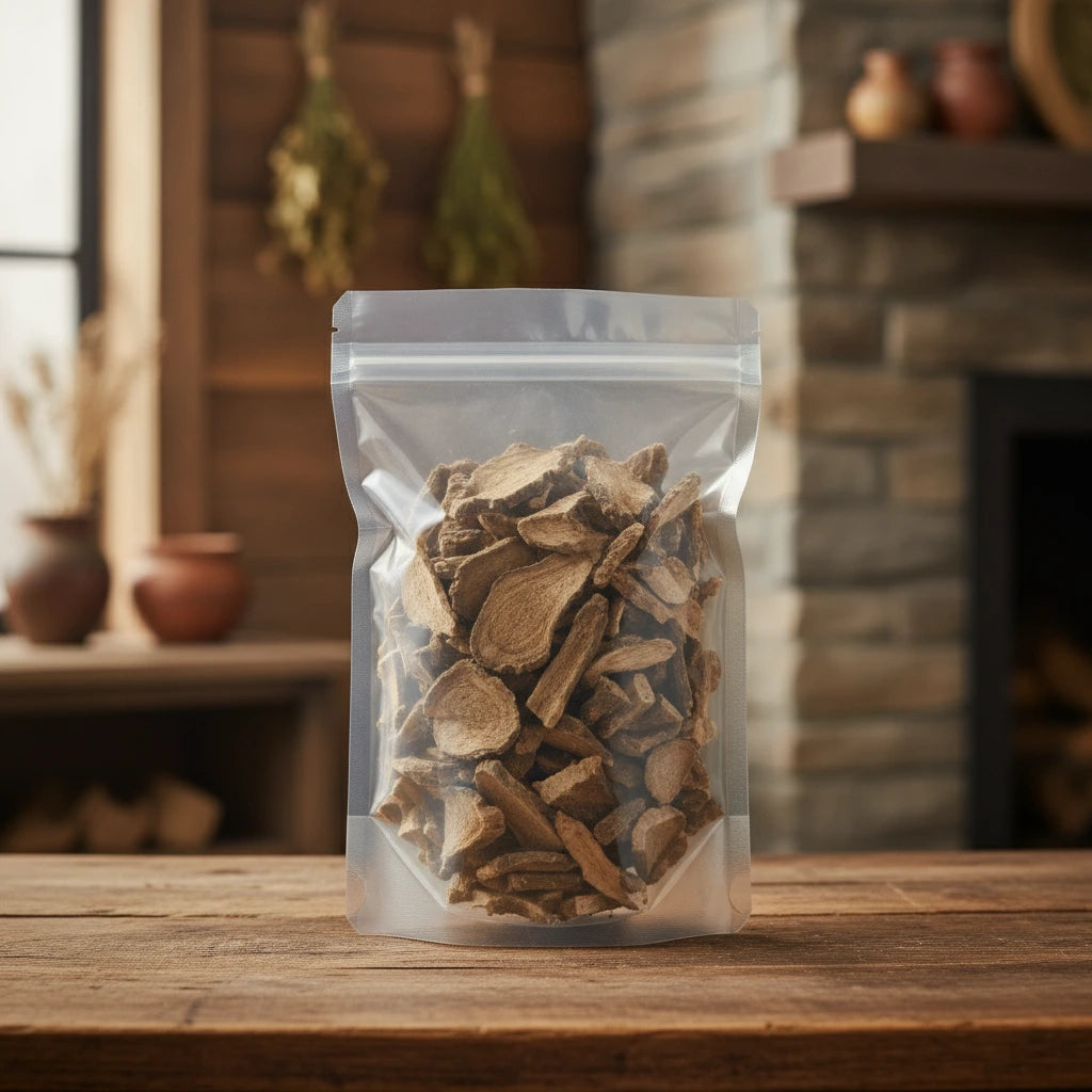 Arabian Jasmine Root Whole (Jasminum Sambac) | The herb/berry/powder/fruit that is in the black bowl, i would like it to shown in a plastic stand up resalable bag that is clear.
