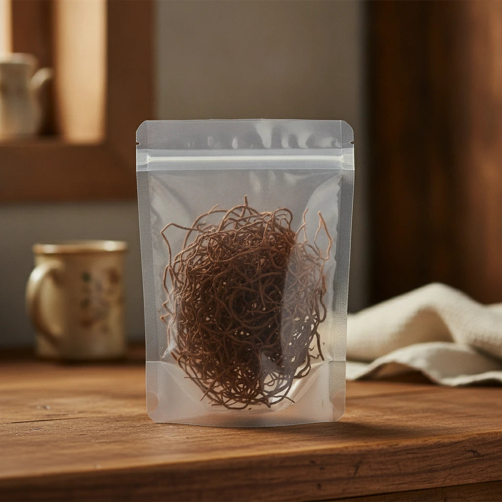 Aster Root Whole (Aster Tataricus) | The herb/berry/powder/fruit/root/bark that is in the black bowl, i would like it to shown in a plastic stand up resalable pouch that is clear.