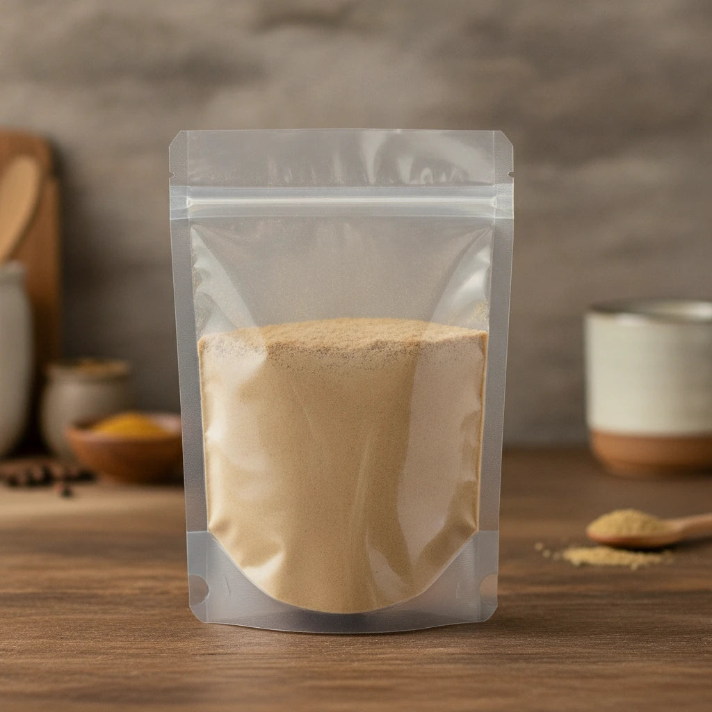 Benzoin Gum Powder (Styrax benzoin) | The herb/berry/powder/fruit/root/bark that is in the black bowl, i would like it to shown in a plastic stand up resalable pouch that is clear.