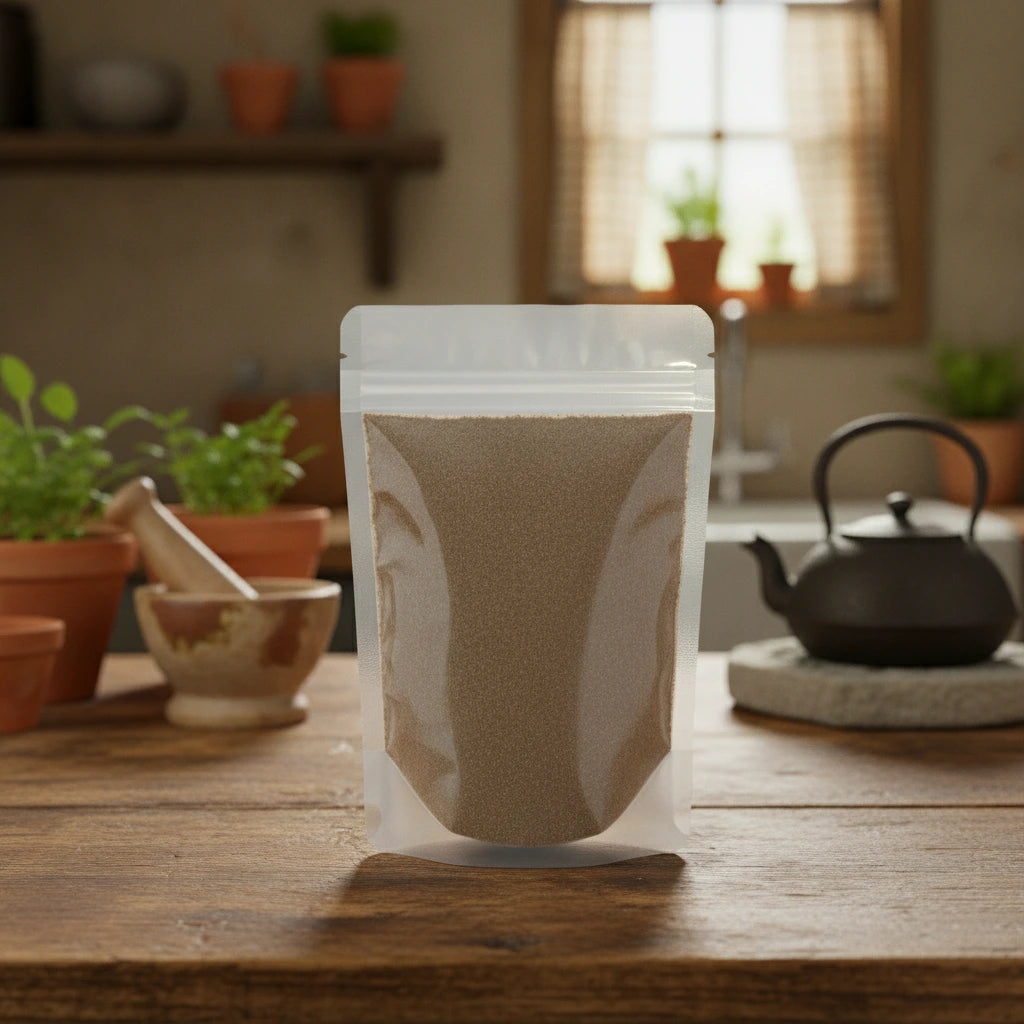 Black Cohosh Root Powder (Actaea Racemosa) | The herb/berry/powder/fruit/root/bark that is in the black bowl, i would like it to shown in a plastic stand up resalable pouch that is clear.