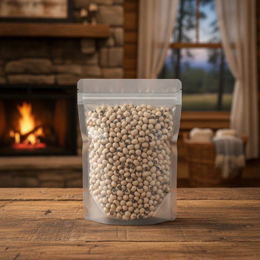 Black-Eyed Peas Whole (Vigna Unguiculata) | The herb/berry/powder/fruit/root/bark that is in the black bowl, i would like it to shown in a plastic stand up resalable pouch that is clear.