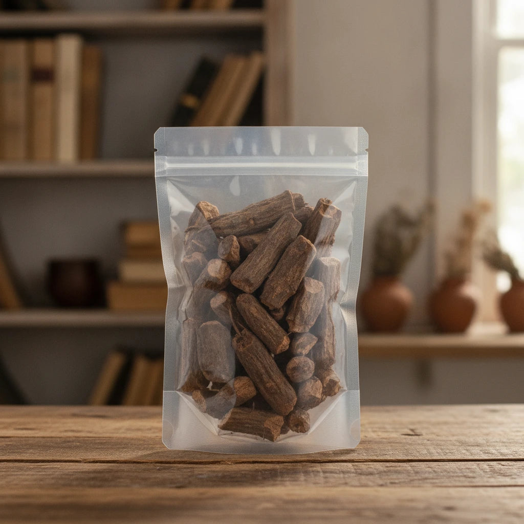 Black Sarsaparilla Root Pieces (Smilax Aristolochiifolia) | The herb/berry/powder/fruit/root/bark that is in the black bowl, i would like it to shown in a plastic stand up resalable pouch that is clear.