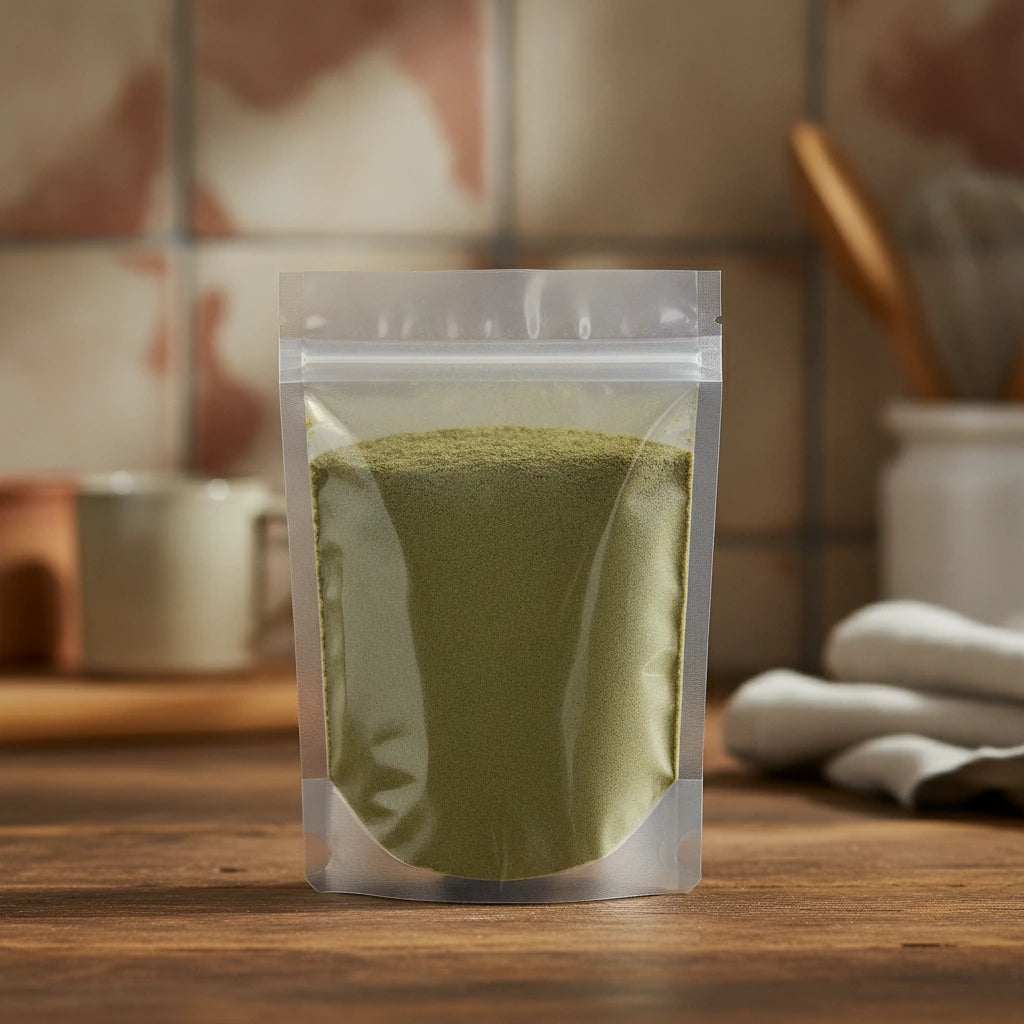 Bladderwrack Powder (Fucus Vesiculosus) | The herb/berry/powder/fruit/root/bark that is in the black bowl, i would like it to shown in a plastic stand up resalable pouch that is clear.