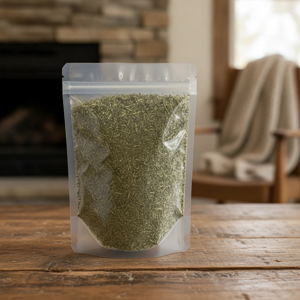 Boneset Herb Cut (Eupatorium Perfoliatum) | The herb/berry/powder/fruit/root/bark that is in the black bowl, i would like it to shown in a plastic stand up resalable pouch that is clear.