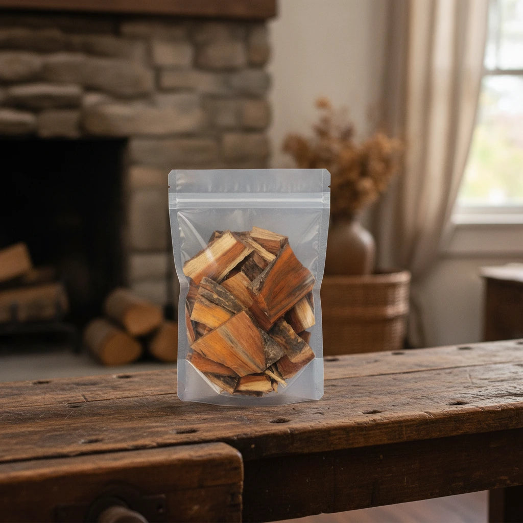 Brazilwood Pieces (Haematoxylum Brasiletto) | The herb/berry/powder/fruit/root/bark that is in the black bowl, i would like it to shown in a plastic stand up resalable pouch that is clear.