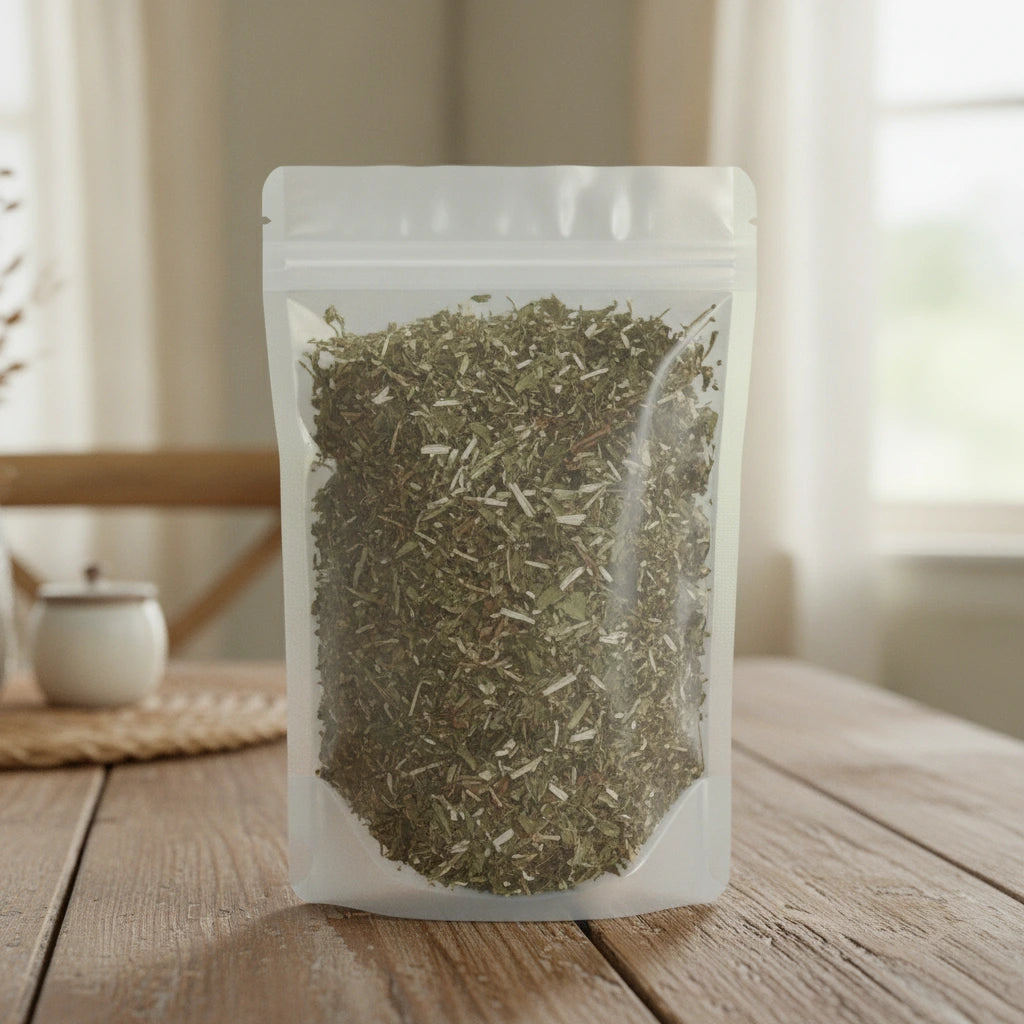 Burdock Leaf Cut (Arctium Lappa) | The herb/berry/powder/fruit/root/bark that is in the black bowl, i would like it to shown in a plastic stand up resalable pouch that is clear.