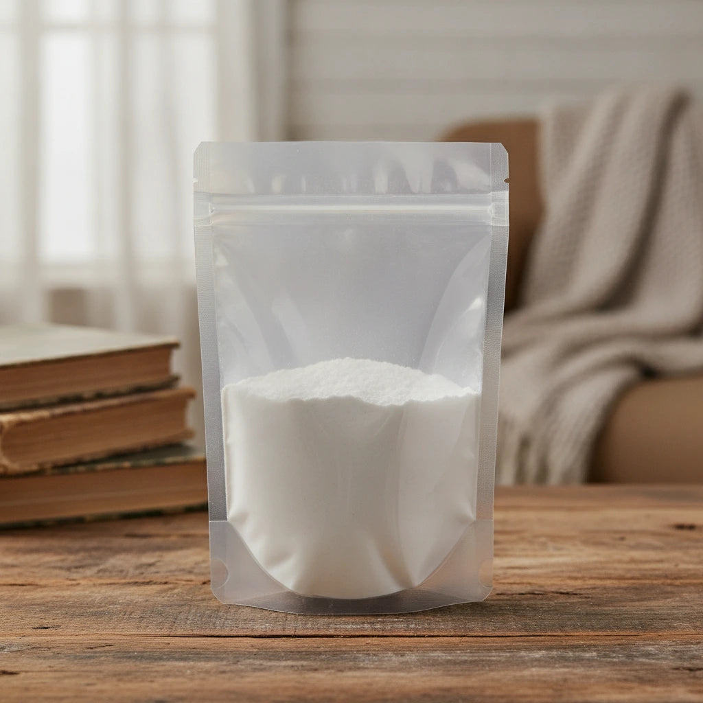 Calcined Clam Shell Powder (Cyclina Sinensis) | The herb/berry/powder/fruit/root/bark that is in the black bowl, i would like it to shown in a plastic stand up resalable pouch that is clear.