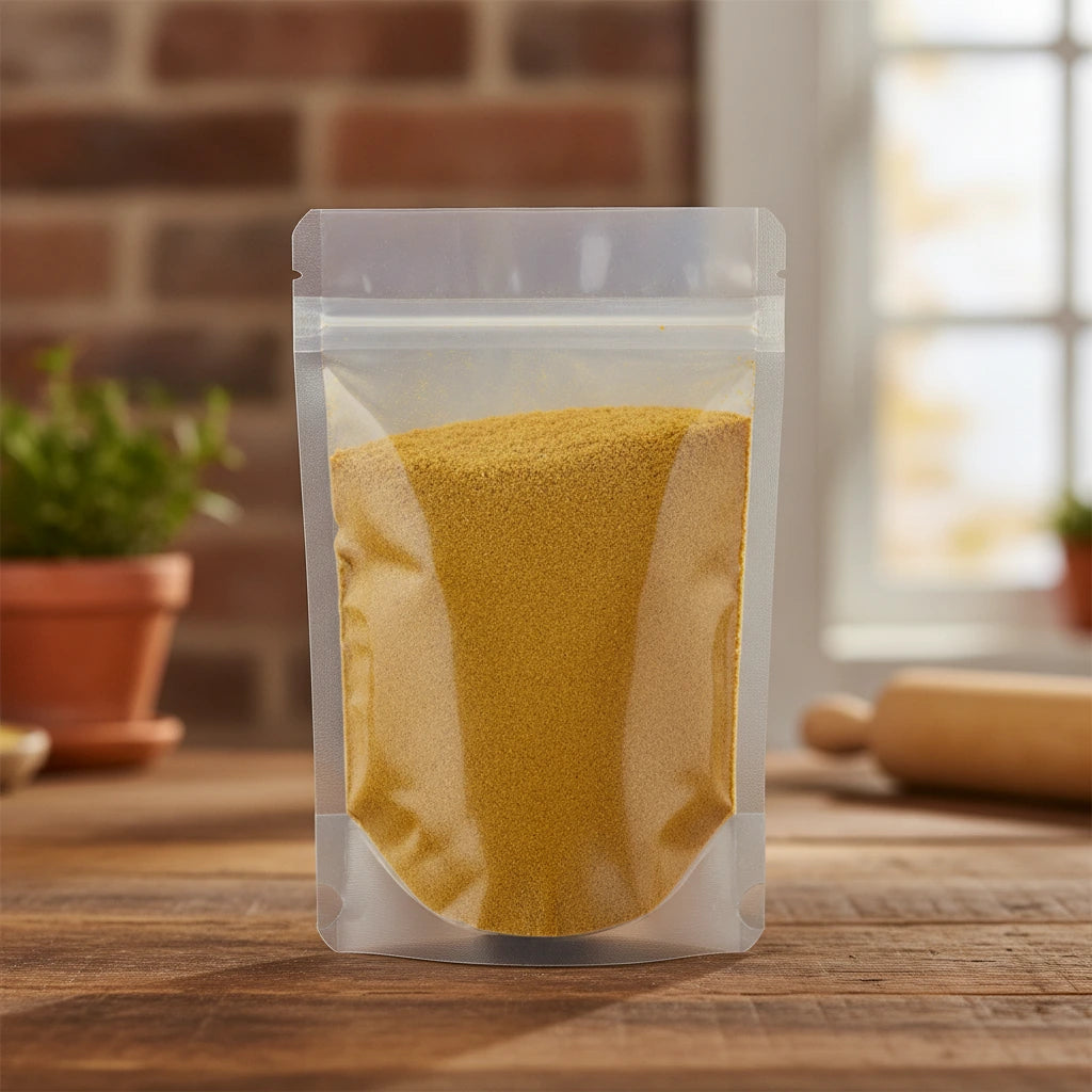 Calendula Powder (Calendula Officinalis) | The herb/berry/powder/fruit/root/bark that is in the black bowl, i would like it to shown in a plastic stand up resalable pouch that is clear.