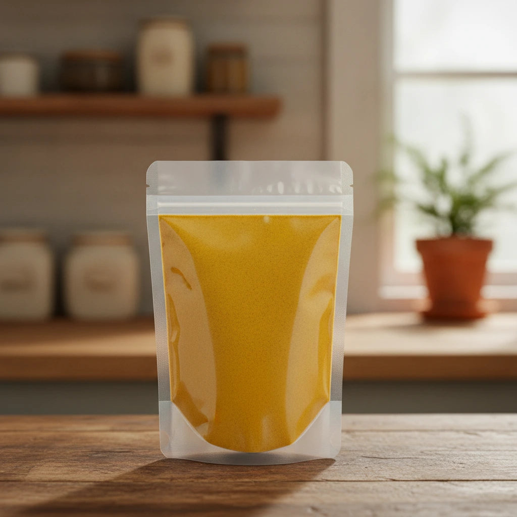 Cattail Pollen Powder (Typha Spp.) | The herb/berry/powder/fruit/root/bark that is in the black bowl, i would like it to shown in a plastic stand up resalable pouch that is clear.