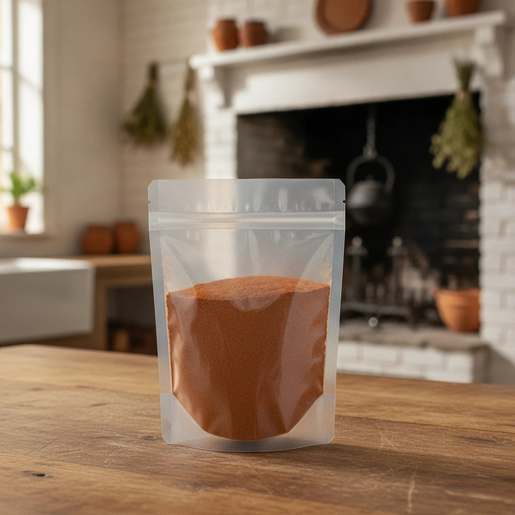Cayenne Pepper Ground (90,000 HU) (Capsicum Annuum) | The herb/berry/powder/fruit/root/bark that is in the black bowl, i would like it to shown in a plastic stand up resalable pouch that is clear.