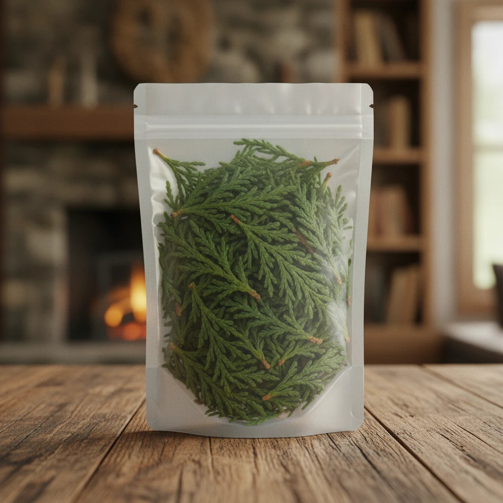 Cedar Leaves & Branchlets Whole (Cedrus Deodara) | The herb/berry/powder/fruit/root/bark that is in the black bowl, i would like it to shown in a plastic stand up resalable pouch that is clear.