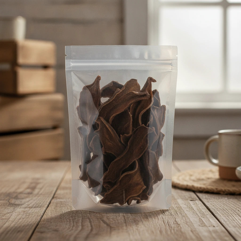 Chain Fern Rhizome Pieces (Cibotium Barometz) | The herb/berry/powder/fruit/root/bark that is in the black bowl, i would like it to shown in a plastic stand up resalable pouch that is clear.