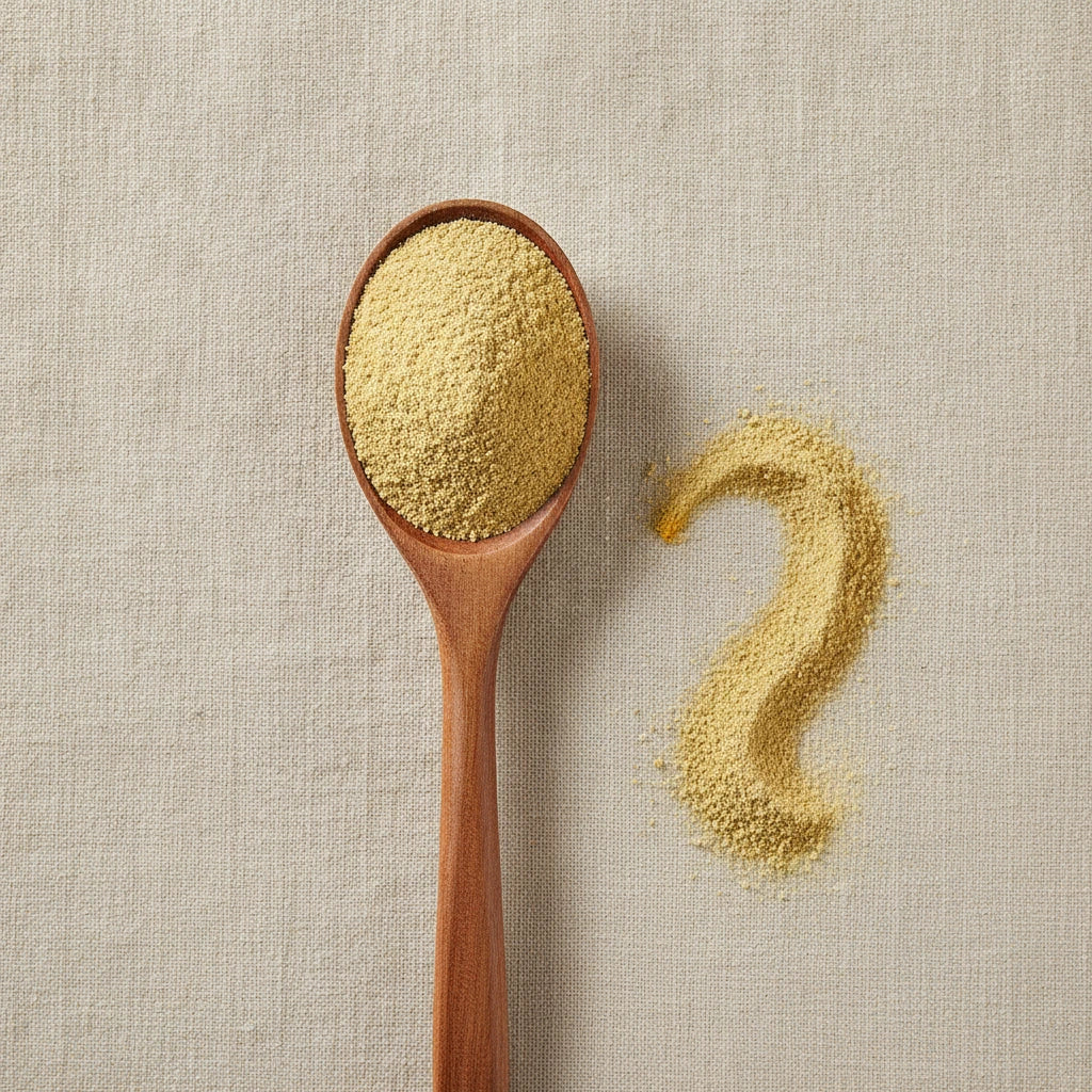 Chamomile Flowers Powder (Matricaria Camomilla) | Create a luxurious, photorealistic product photograph featuring the original product naturally arranged in an elegant handcrafted wooden spoon on a soft, finely