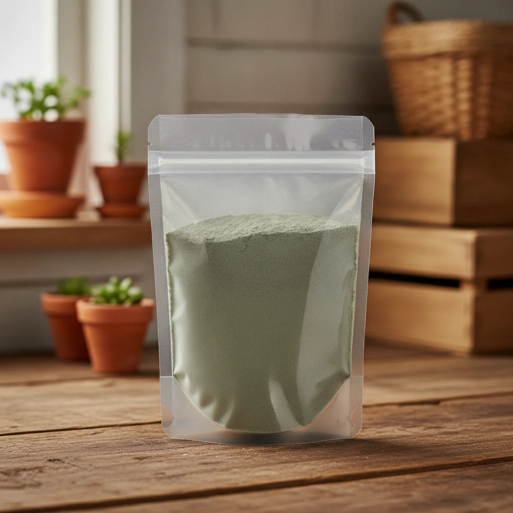 Chickweed Herb Powder (Stellaria Media) | The herb/berry/powder/fruit/root/bark that is in the black bowl, i would like it to shown in a plastic stand up resalable pouch that is clear.