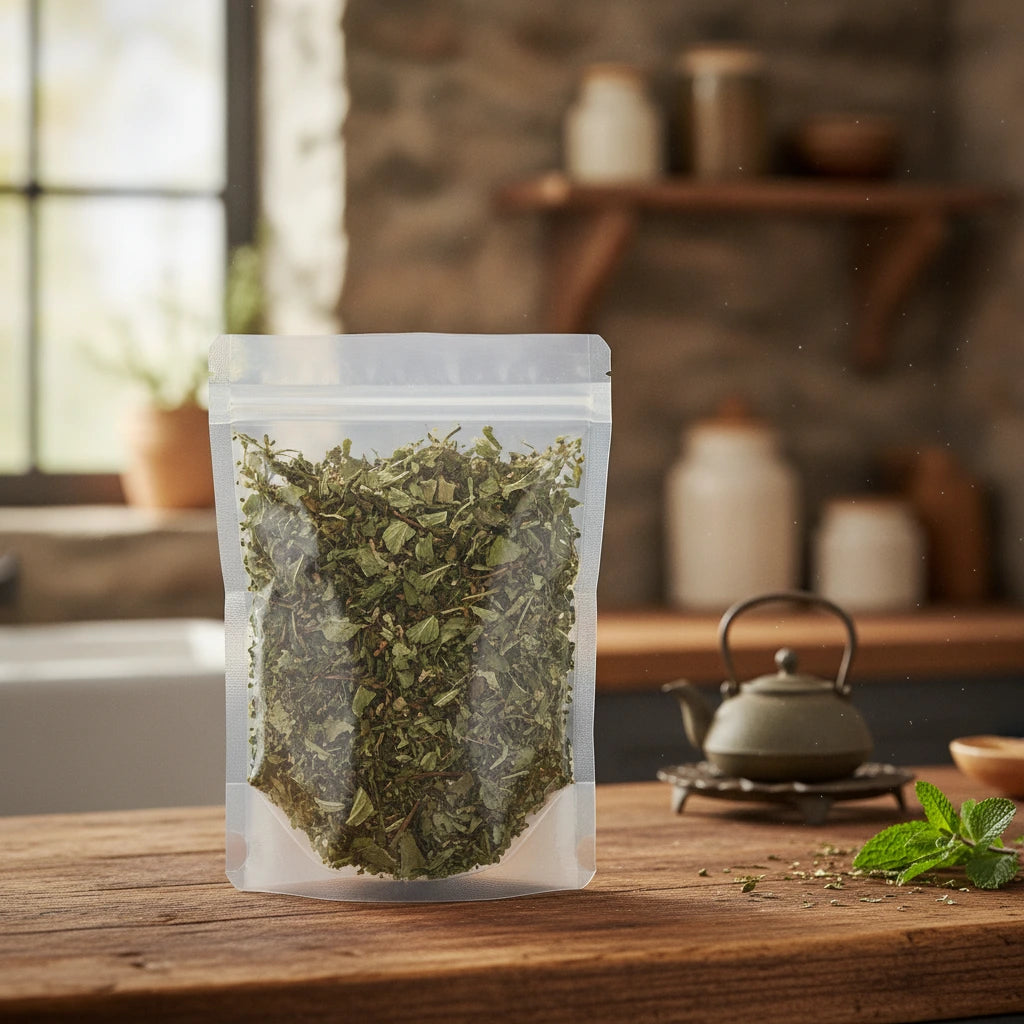 Chinese Knotweed Herb Whole (Polygonum Chinense) | The herb/berry/powder/fruit/root/bark that is in the black bowl, i would like it to shown in a plastic stand up resalable pouch that is clear.