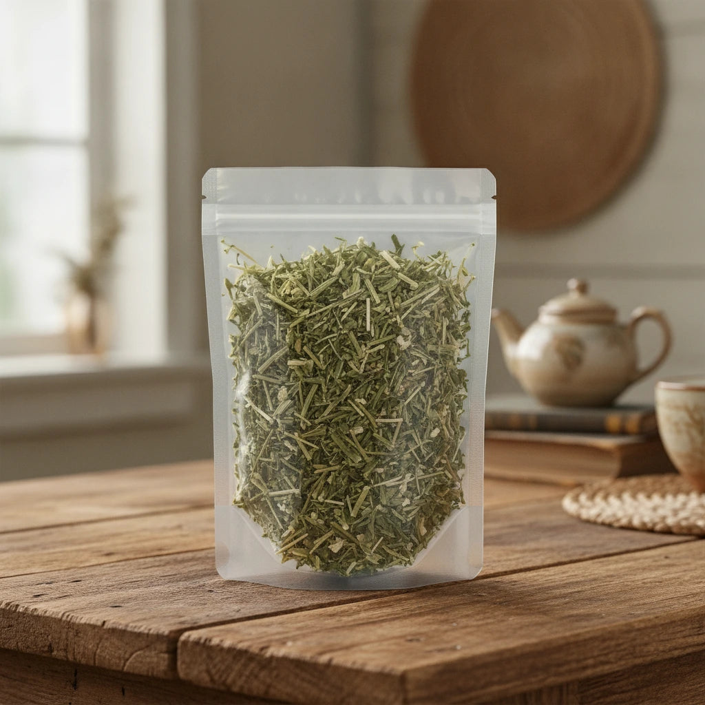 Chinese Motherwort Herb Cut (Leonurus Japonicus) | The herb/berry/powder/fruit/root/bark that is in the black bowl, i would like it to shown in a plastic stand up resalable pouch that is clear.