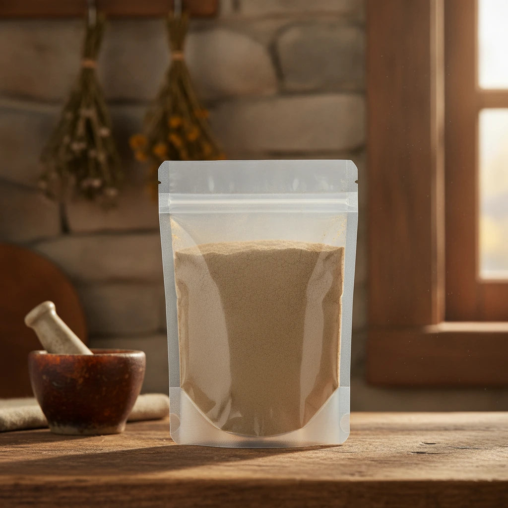 Cinnamon Powder (Cinnamomum Cassia) | The herb/berry/powder/fruit/root/bark that is in the black bowl, i would like it to shown in a plastic stand up resalable pouch that is clear.