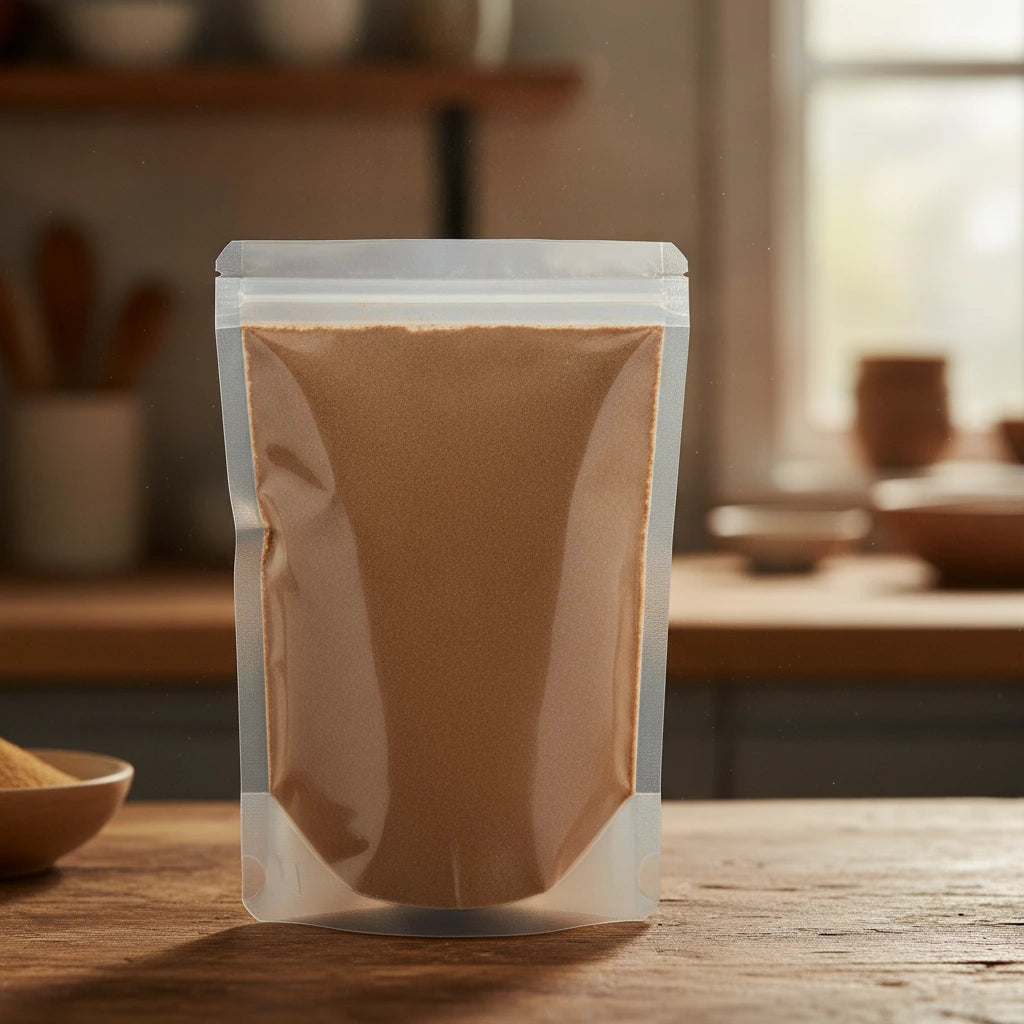 Cinnamon Twig Powder (Ramulus Cinnamomi) | The herb/berry/powder/fruit/root/bark that is in the black bowl, i would like it to shown in a plastic stand up resalable pouch that is clear.