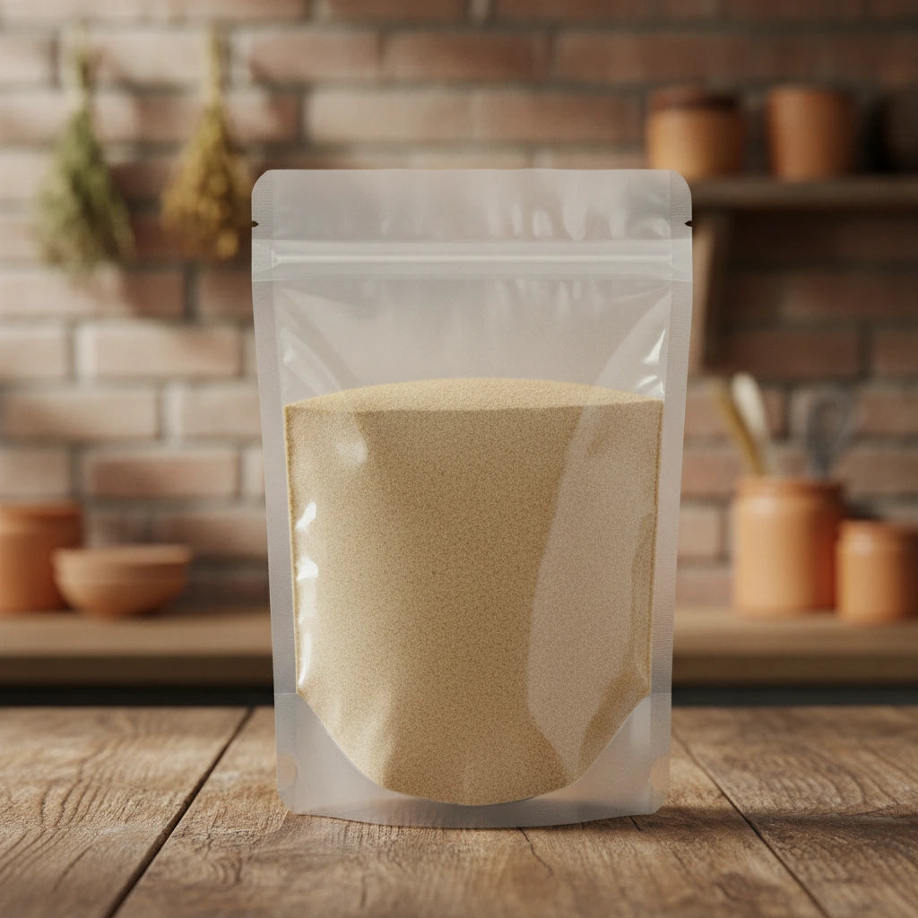 Cleanse Herbal Blend | The herb/berry/powder/fruit/root/bark that is in the black bowl, i would like it to shown in a plastic stand up resalable pouch that is clear.