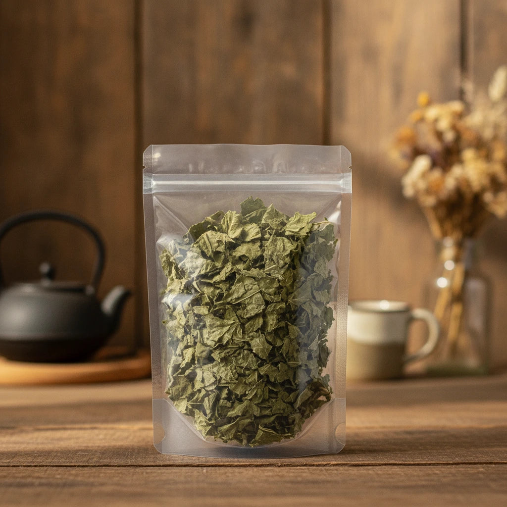 Confederate Rose Leaf Whole (Hibiscus Mutabilis) | The herb/berry/powder/fruit/root/bark that is in the black bowl, i would like it to shown in a plastic stand up resalable pouch that is clear.
