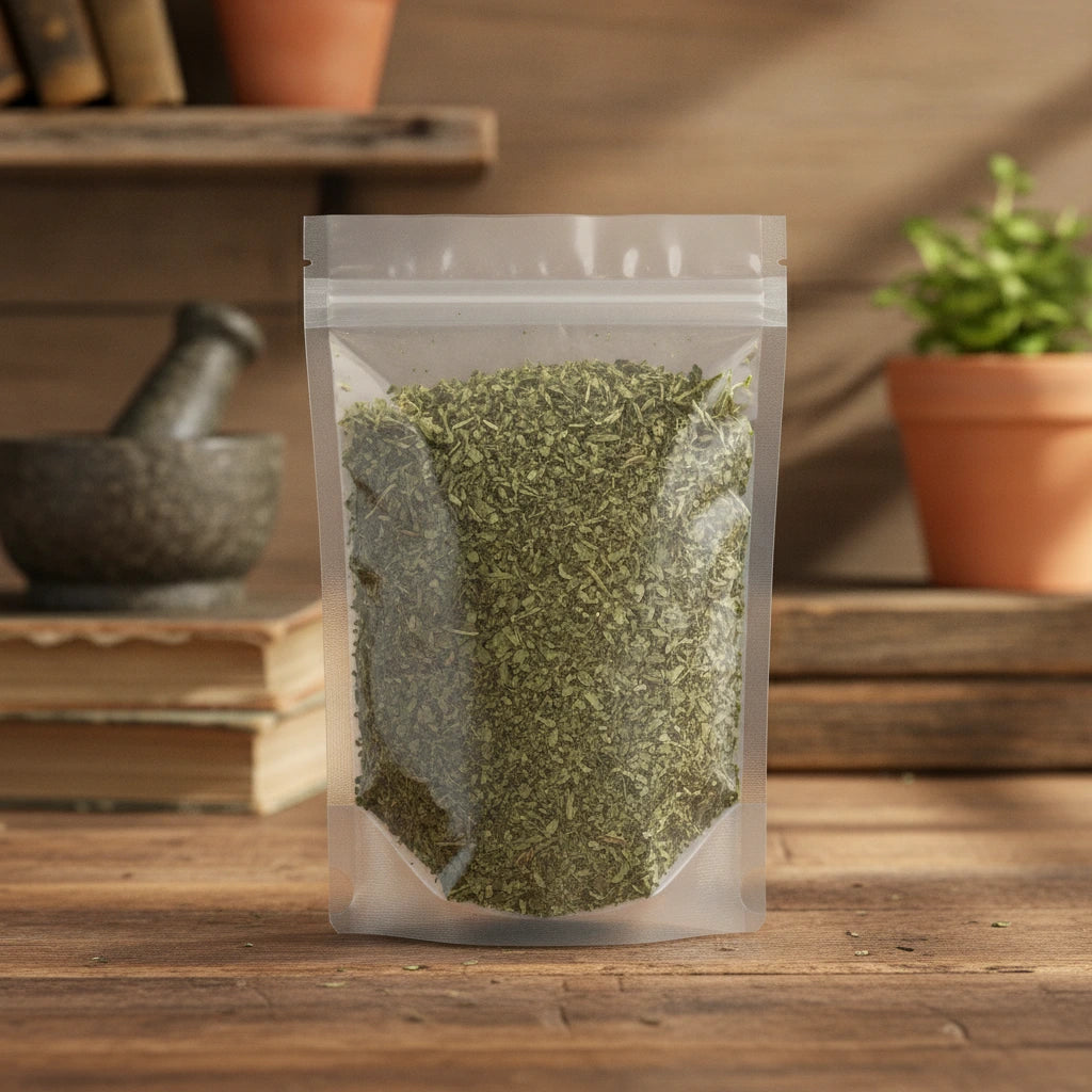 Dandelion Leaf Cut (Taraxacum Officinale) | The herb/berry/powder/fruit/root/bark that is in the black bowl, i would like it to shown in a plastic stand up resalable pouch that is clear.