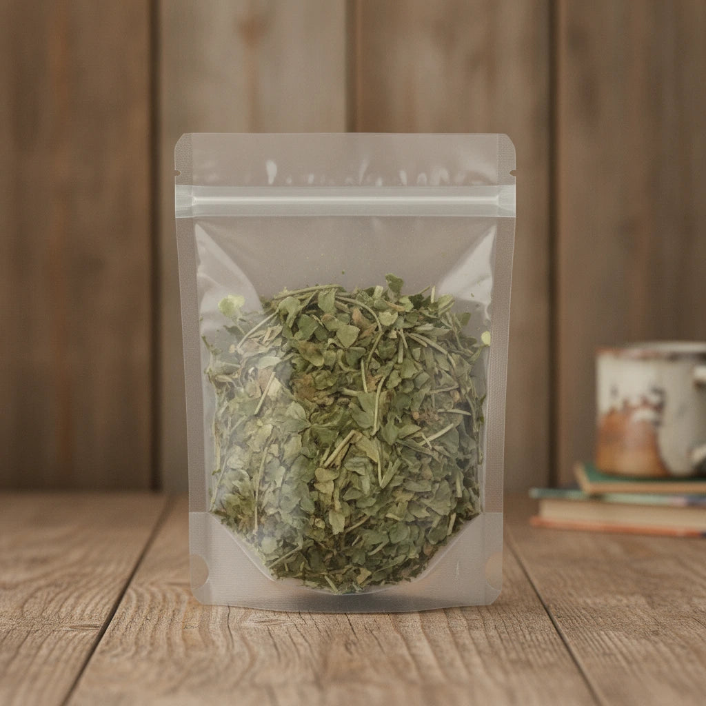 Deer Tongue Leaf Cut (Liatris Odoratissima) | The herb/berry/powder/fruit/root/bark that is in the black bowl, i would like it to shown in a plastic stand up resalable pouch that is clear.