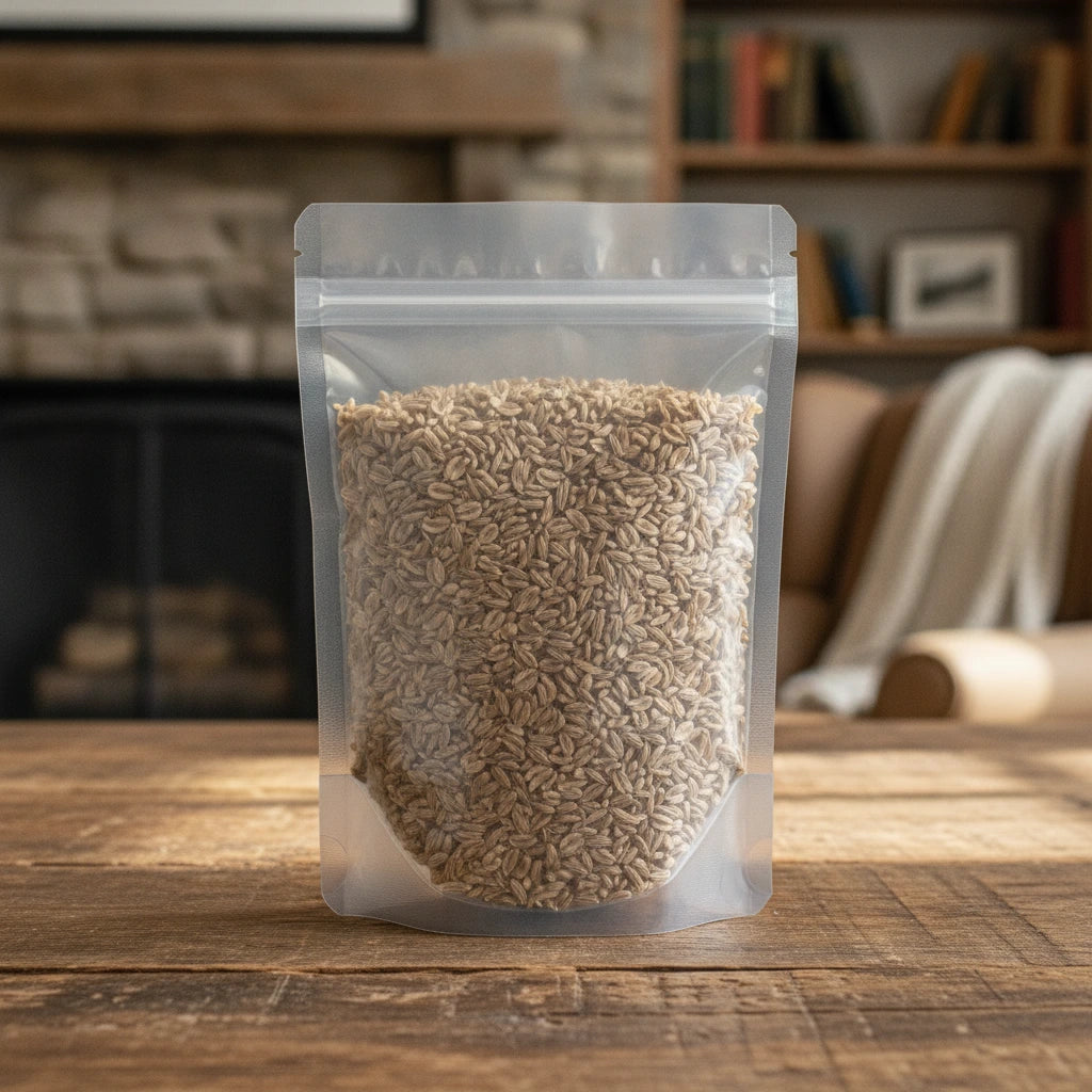 Dill Seed Whole (Anethum Graveolens) | The herb/berry/powder/fruit/root/bark/seeds that is in the black bowl, i would like it to shown in a plastic stand up resalable pouch that is clear.