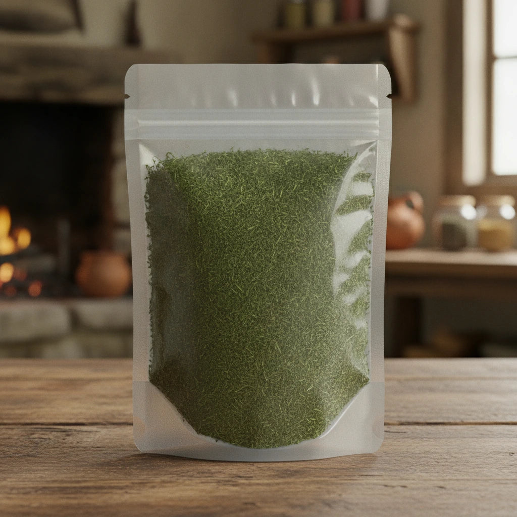 Dill Weed Cut (Egyptian) (Anethum Graveolens) | The herb/berry/powder/fruit/root/bark that is in the black bowl, i would like it to shown in a plastic stand up resalable pouch that is clear.