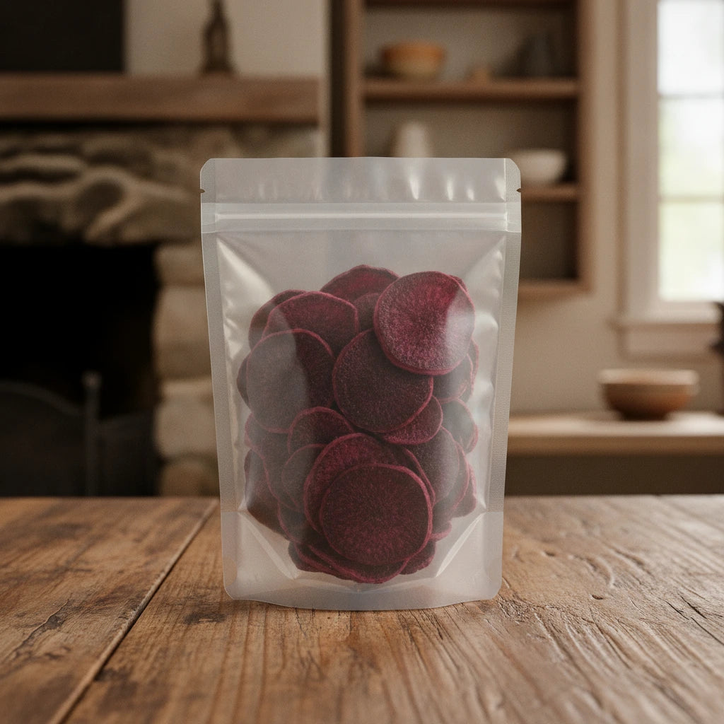 Dried Red Dragon Fruit Slices Whole (Selenicereus Costaricensis) | The herb/berry/powder/fruit that is in the black bowl, i would like it to shown in a plastic stand up resalable bag that is clear.