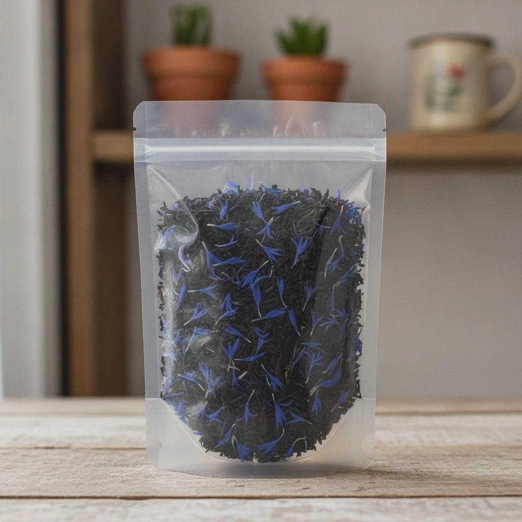 Earl Grey Black Tea (Camellia Sinensis) | The herb/powder/tea that is in the black bowl, i would like it to shown in a plastic stand up resalable bag that is clear.