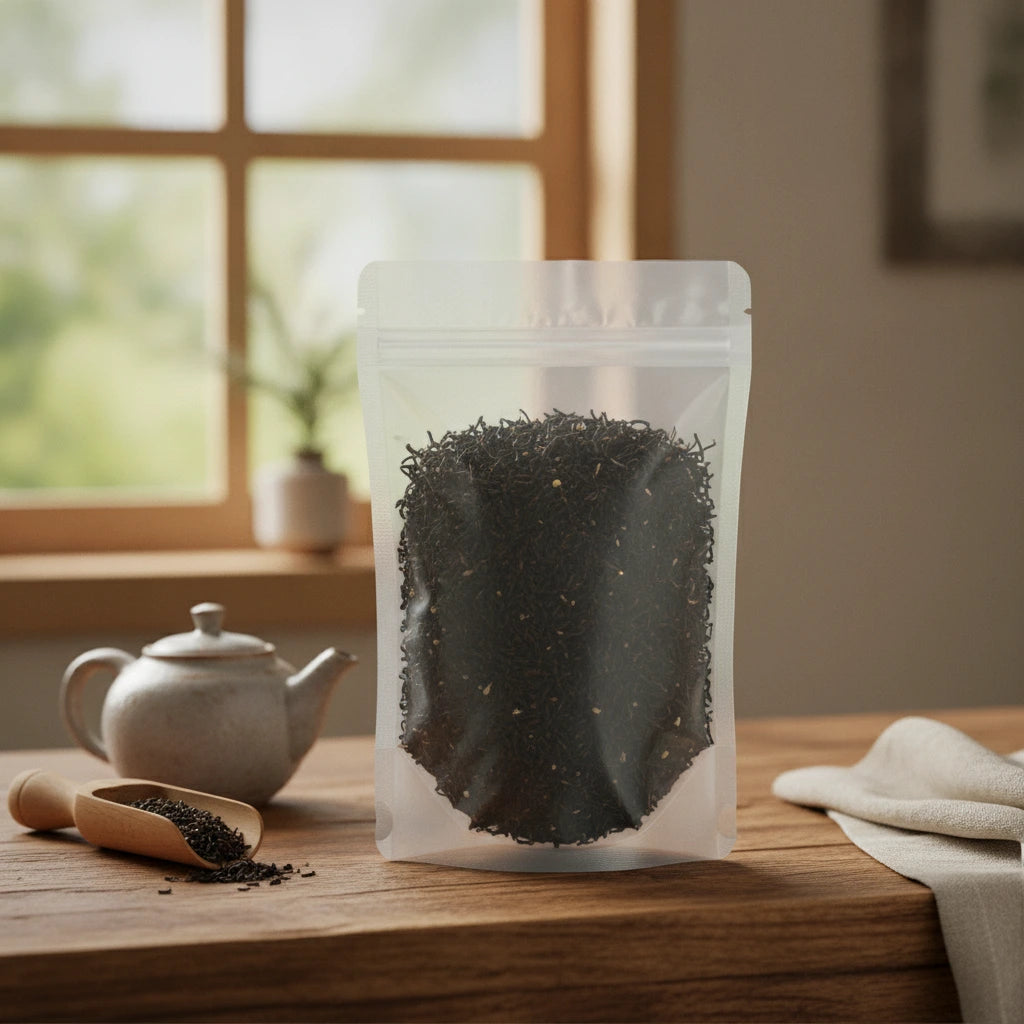 Earl Grey Tea (Decaffeinated) (Camellia Sinensis) | The herb/powder/tea that is in the black bowl, i would like it to shown in a plastic stand up resalable bag that is clear.