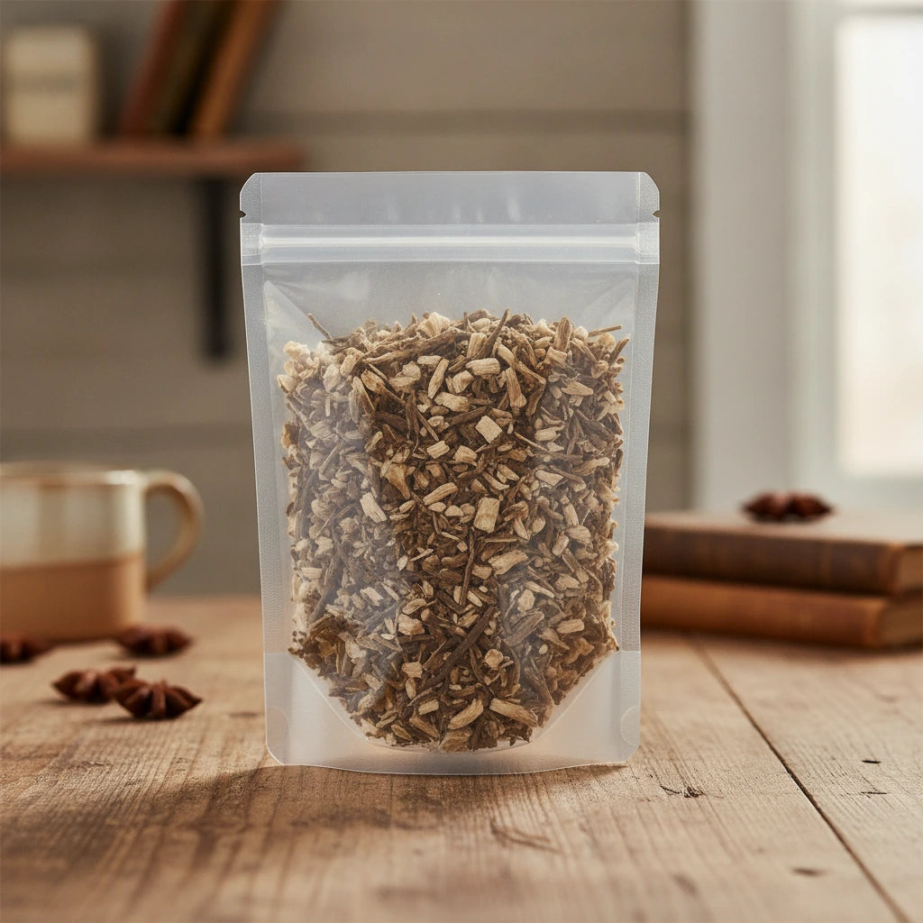 Echinacea Purpurea Root Cut (Echinacea Purpurea) | The herb/berry/powder/fruit/root/bark that is in the black bowl, i would like it to shown in a plastic stand up resalable pouch that is clear.