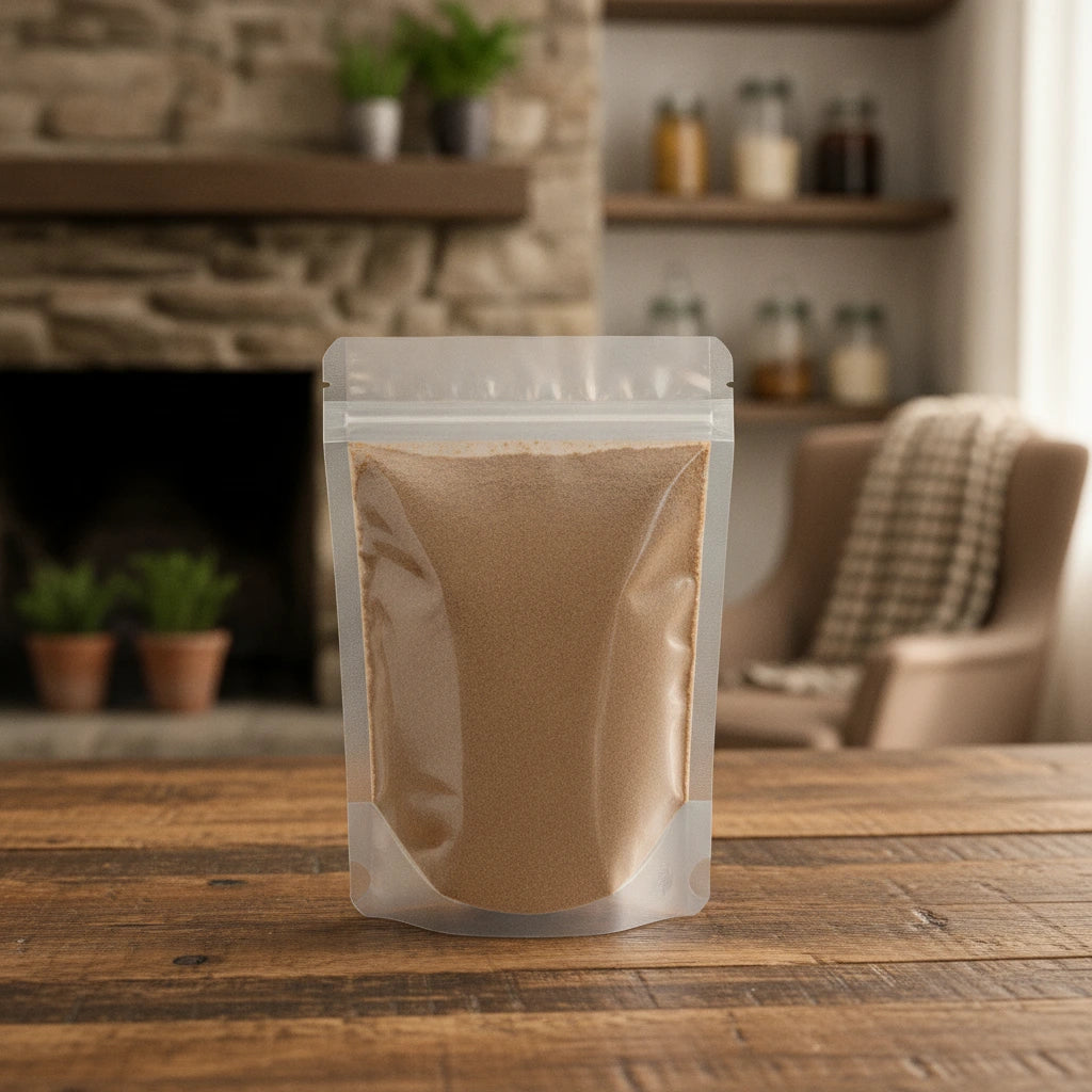 Echinacea Purpurea Root Powder (Echinacea Purpurea) | The herb/berry/powder/fruit/root/bark that is in the black bowl, i would like it to shown in a plastic stand up resalable pouch that is clear.