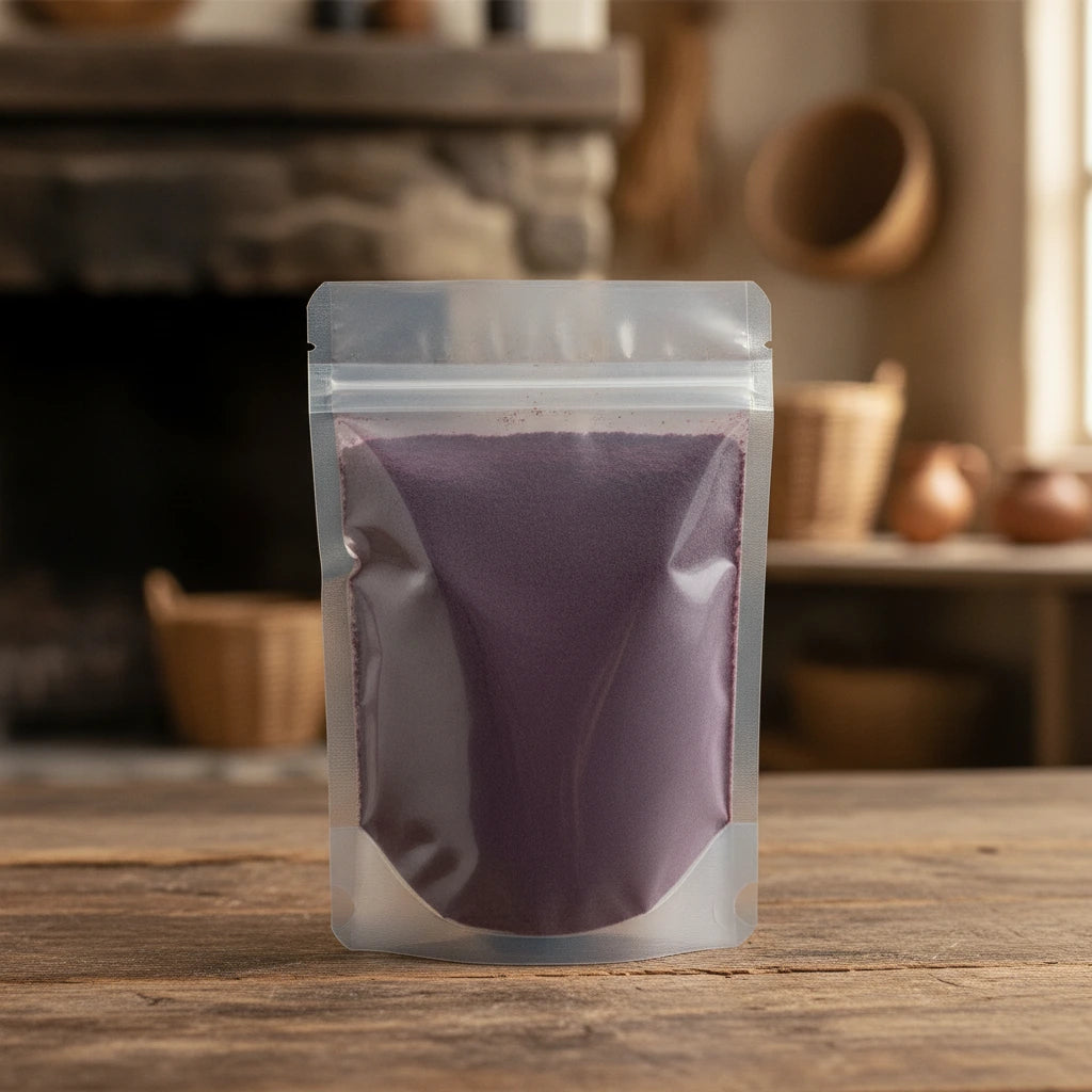 Elderberries Powder (Sambucus Nigra) | The herb/berry/powder/fruit/root/bark that is in the black bowl, i would like it to shown in a plastic stand up resalable pouch that is clear.