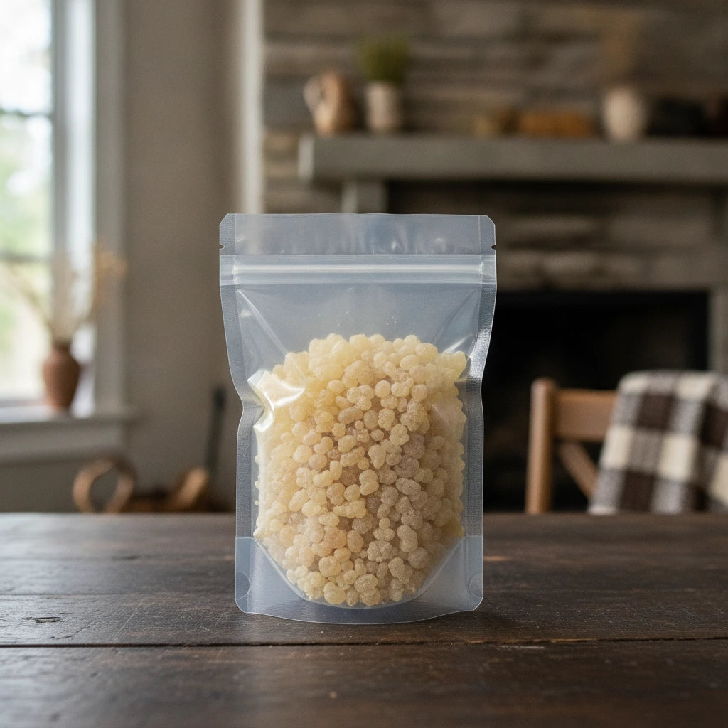 Ethiopian Frankincense Resin Pieces (Boswellia Papyrifera) | The herb/berry/powder/fruit/root/bark that is in the black bowl, i would like it to shown in a plastic stand up resalable pouch that is clear.