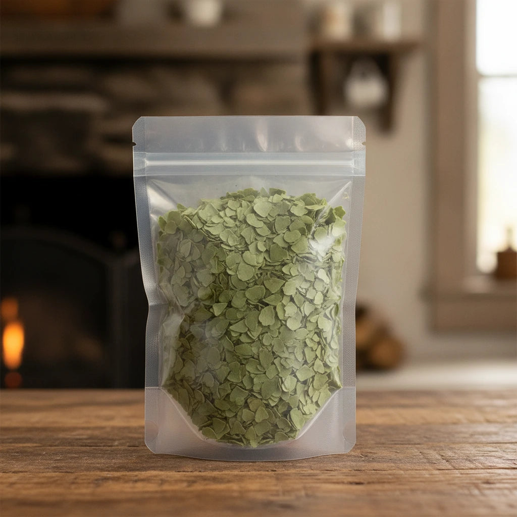 Eucalyptus Leaf Cut (Eucalyptus Globulus) | The herb/berry/powder/fruit/root/bark that is in the black bowl, i would like it to shown in a plastic stand up resalable pouch that is clear.