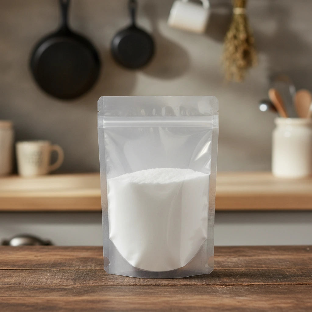 Glucosamine Sulfate Powder (Glucosamine Sulfate/Potassium) | The herb/berry/powder/fruit/root/bark that is in the black bowl, i would like it to shown in a plastic stand up resalable pouch that is clear.