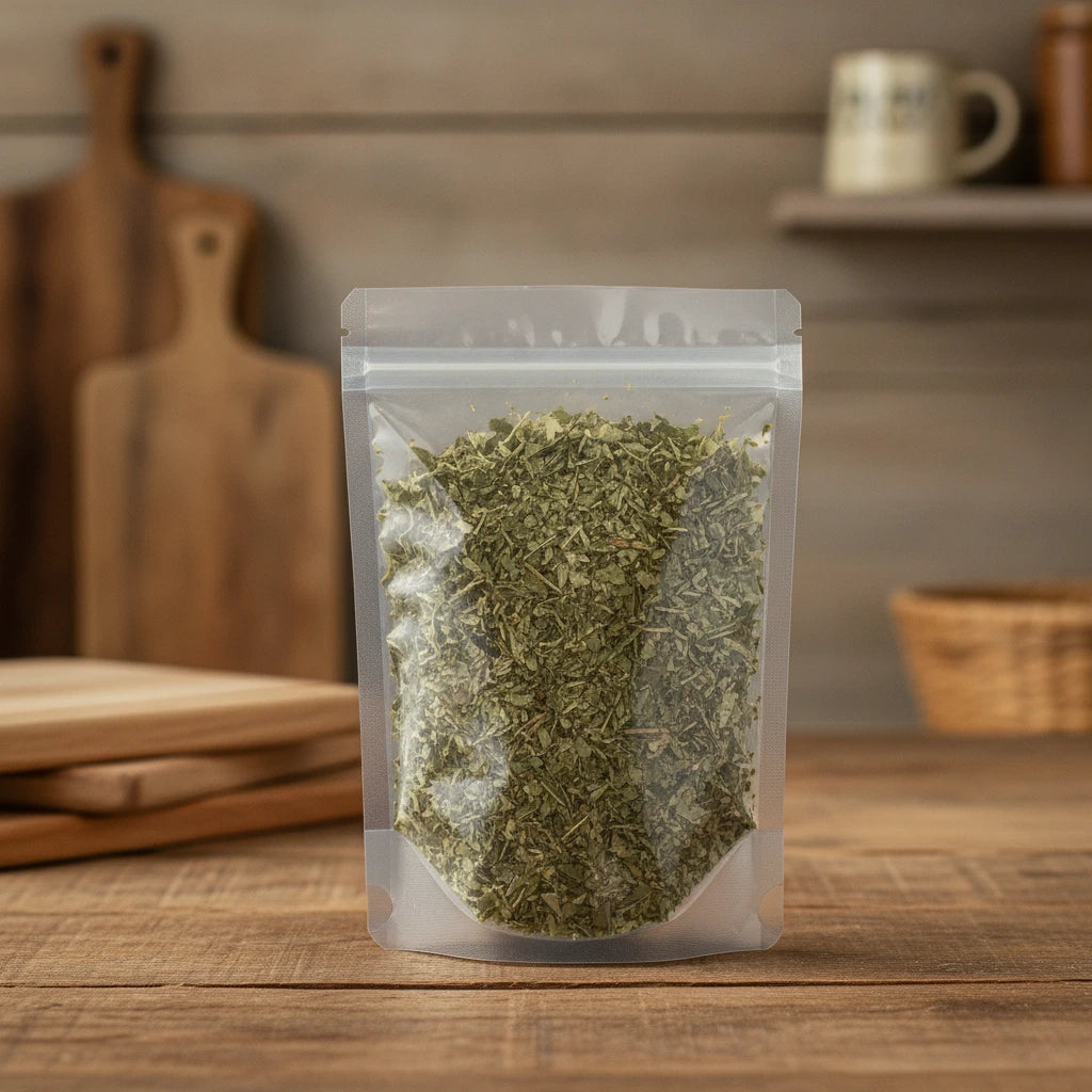 Gymnema Herb Cut (Gymnema Sylvestre) | The herb/berry/powder/fruit/root/bark that is in the black bowl, i would like it to shown in a plastic stand up resalable pouch that is clear.