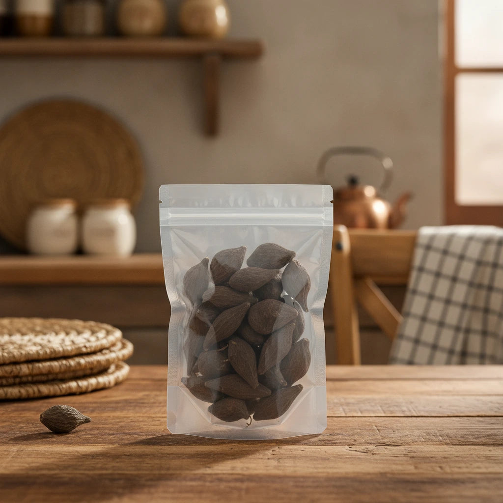 High John Root Whole (Ipomoea Jalapa) | The herb/berry/powder/fruit/root/bark that is in the black bowl, i would like it to shown in a plastic stand up resalable pouch that is clear.