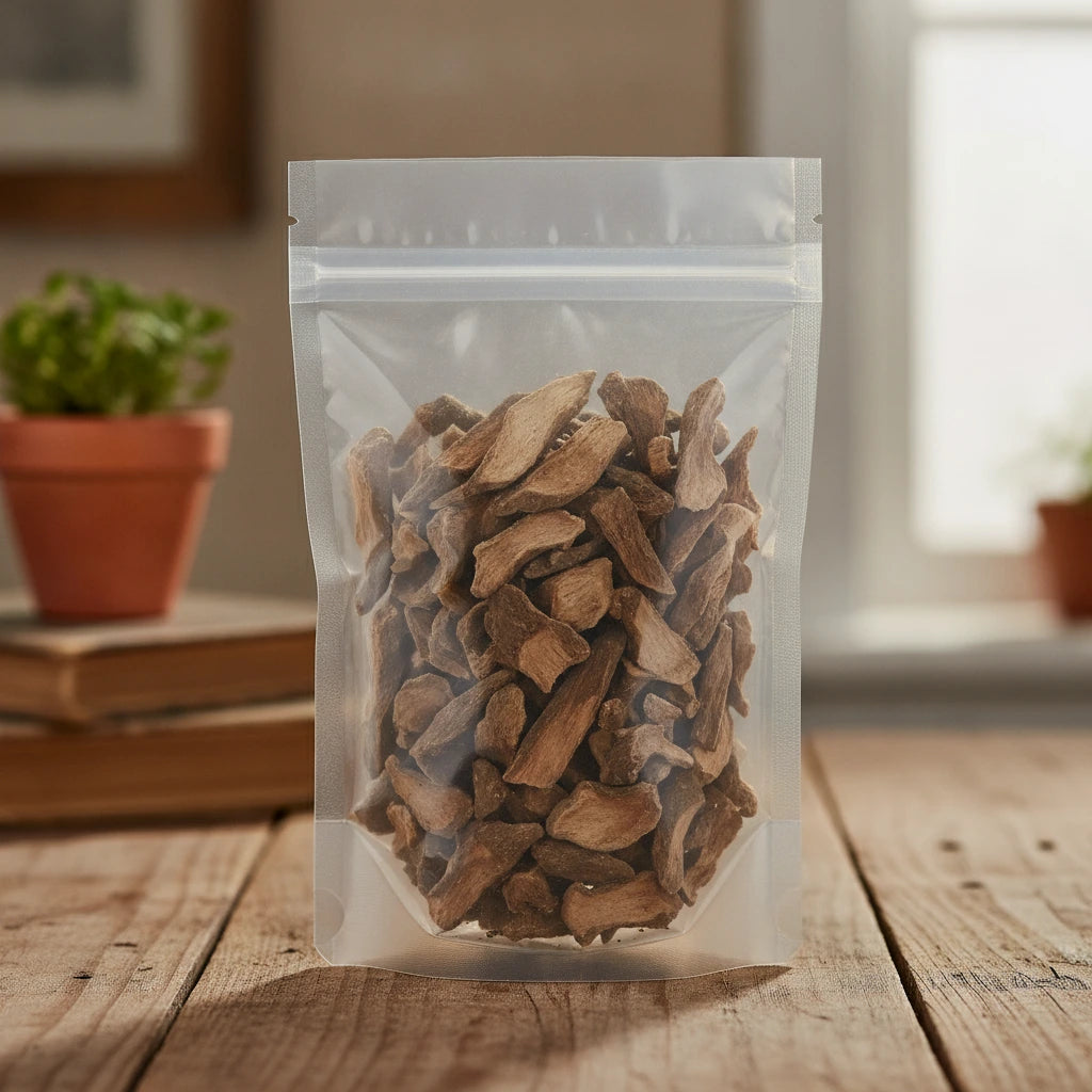 Homalomena Rhizome Pieces (Homalomena Occulta) | The herb/berry/powder/fruit/root/bark that is in the black bowl, i would like it to shown in a plastic stand up resalable pouch that is clear.