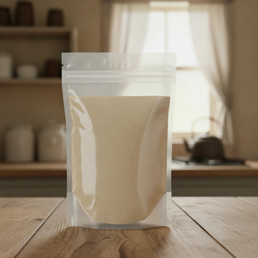 Hydrangea Root Powder (Hydrangea Arborescens) | The herb/berry/powder/fruit/root/bark that is in the black bowl, i would like it to shown in a plastic stand up resalable pouch that is clear.