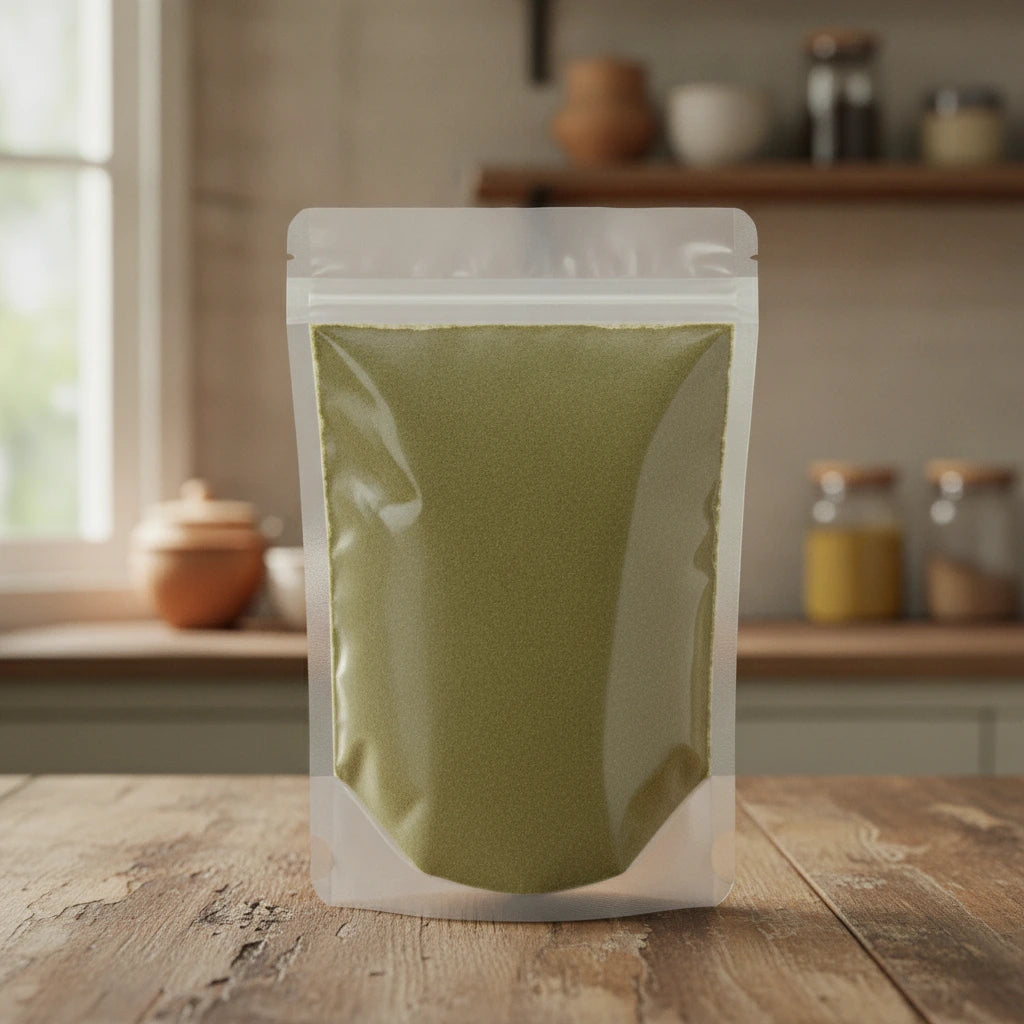 Hyssop Herb Powder (Hyssopus Officinalis) | The herb/berry/powder/fruit/root/bark that is in the black bowl, i would like it to shown in a plastic stand up resalable pouch that is clear.