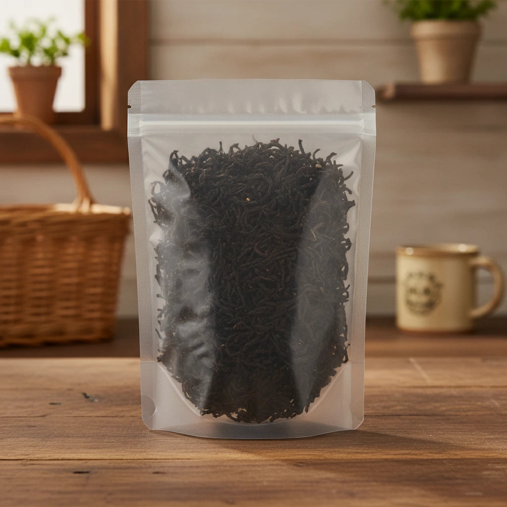 Lapsang Souchong Tea (Camellia Sinensis) | The herb/powder/tea that is in the black bowl, i would like it to shown in a plastic stand up resalable bag that is clear.