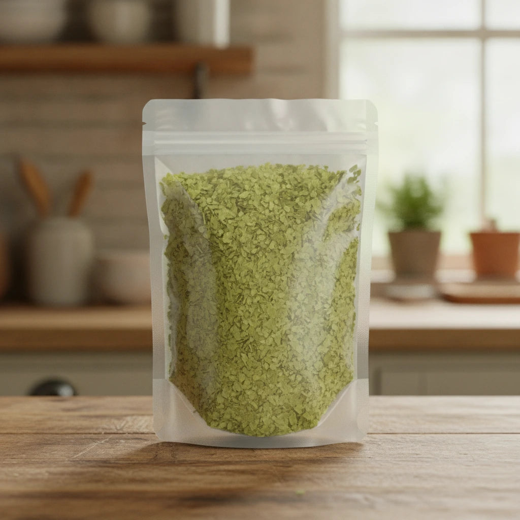 Lemon Myrtle Leaf Cut (Backhousia Citriodora) | The herb/berry/powder/fruit/root/bark that is in the black bowl, i would like it to shown in a plastic stand up resalable pouch that is clear.
