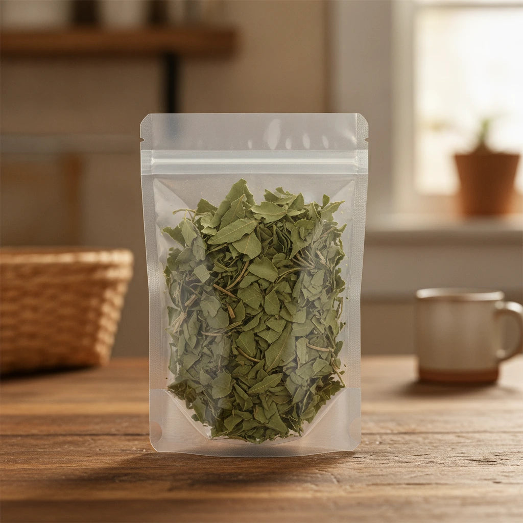 Loquat Leaf Cut (Eriobotrya Japonica) | The herb/berry/powder/fruit/root/bark that is in the black bowl, i would like it to shown in a plastic stand up resalable pouch that is clear.