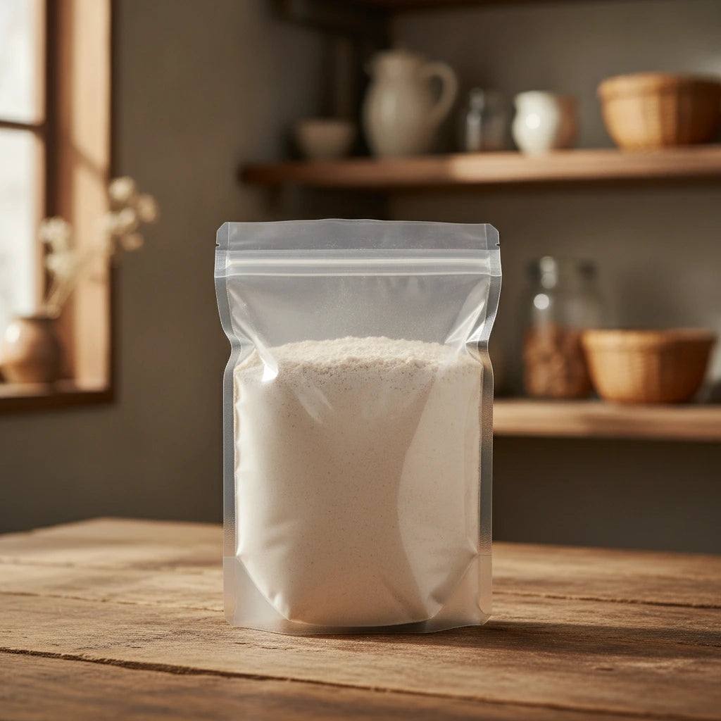 Lychee Juice Powder (Litchi Chinensis) | The herb/berry/powder/fruit that is in the black bowl, i would like it to shown in a plastic stand up resalable bag that is clear.