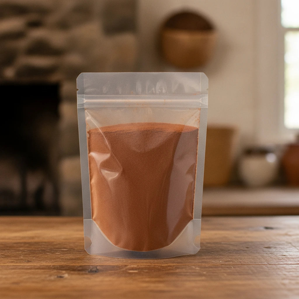 Madder Root Powder (Rubia Tinctorum) | The herb/berry/powder/fruit/root/bark that is in the black bowl, i would like it to shown in a plastic stand up resalable pouch that is clear.