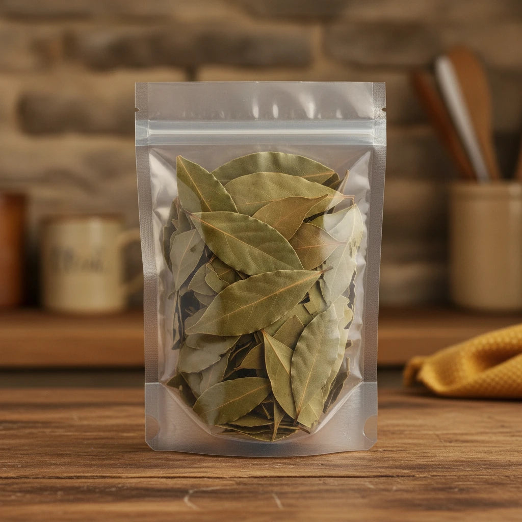Mahonia Leaf Whole (Mahonia Bealei) | The herb/berry/powder/fruit/root/bark that is in the black bowl, i would like it to shown in a plastic stand up resalable pouch that is clear.